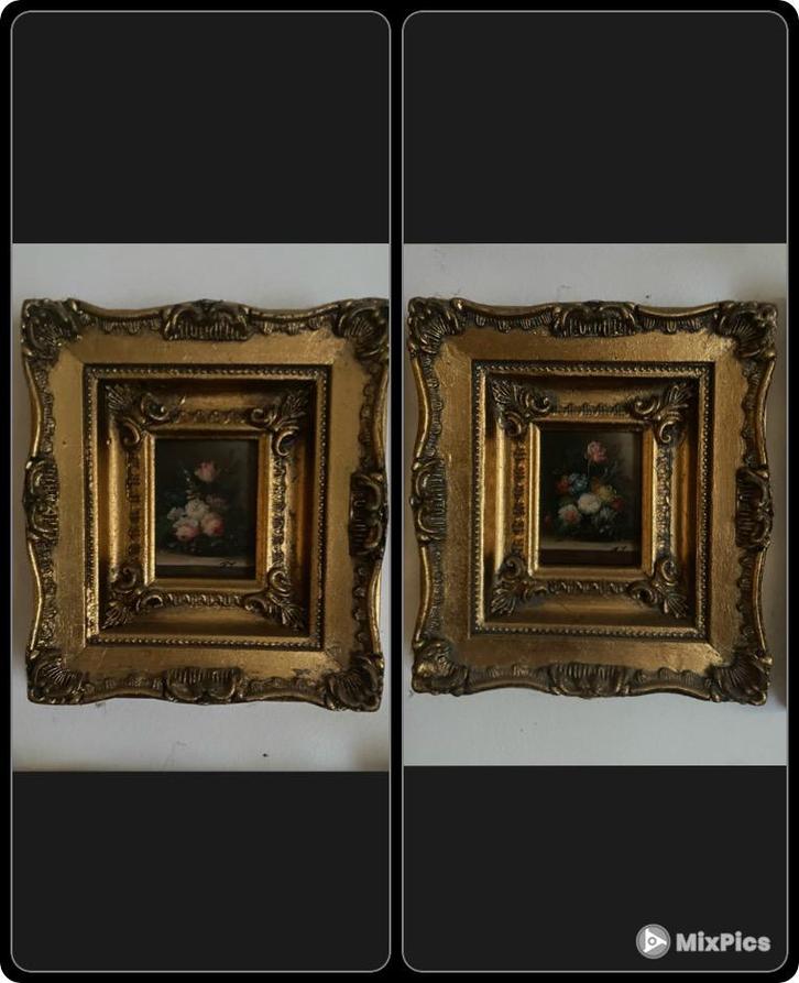 antiek bloemstilleven olieverfschilderij 2X R.Tempur p/pst, Antiek en Kunst, Kunst | Schilderijen | Klassiek, Ophalen of Verzenden