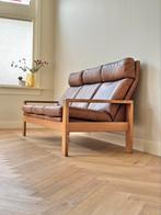Vintage bank Deens design brutalist bruin leer jaren 60/70, Ophalen, Gebruikt, 150 tot 200 cm, Vintage