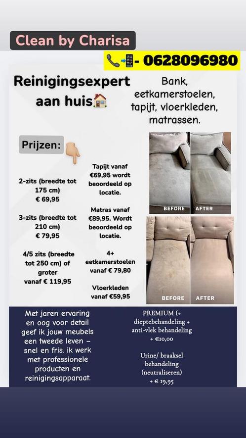 Reiniging bank, tapijt, eetkamerstoelen., Vacatures, Vacatures | Schoonmaak en Facilitaire diensten, Vanaf 5 jaar, Overige vormen