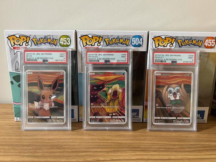 Munch Eevee, Psyduck & Rowlet psa 9, Hobby en Vrije tijd, Verzamelkaartspellen | Pokémon, Zo goed als nieuw, Ophalen of Verzenden