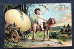 Reliefkaart Op de schapenkar onderweg met het paasei, 1907, Verzenden, Voor 1920, Gelopen, Overige soorten