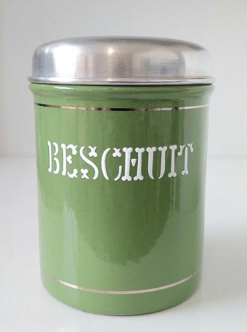 Oude BK Emaille Beschuitbus Reseda Groen Keukenemaille, Antiek en Kunst, Antiek | Emaille, Verzenden
