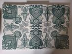 6 tegeltjes Aardewerk groene jugendstil motief, Ophalen of Verzenden