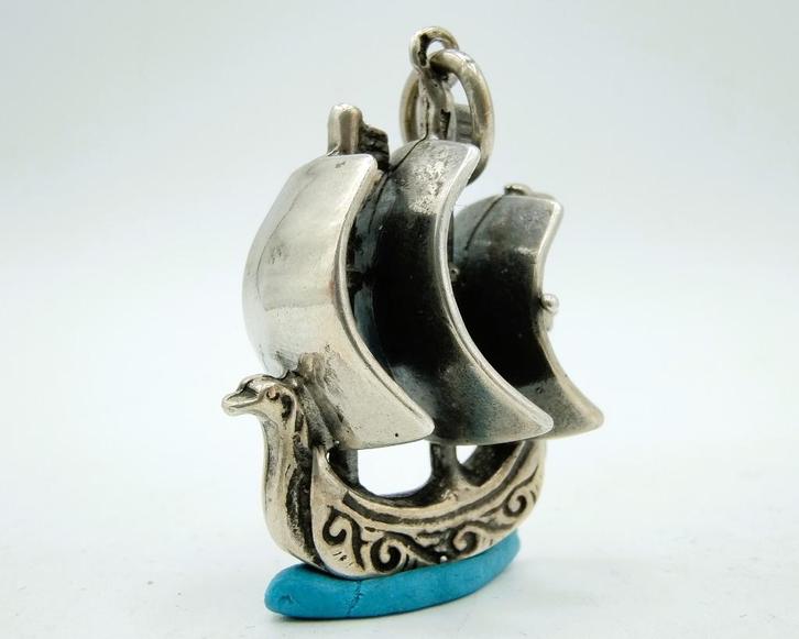Zilveren scheepshanger, 835, Sieraden, Tassen en Uiterlijk, Kettinghangers, Gebruikt, Zilver, Zilver, Overige voorstellingen, Verzenden