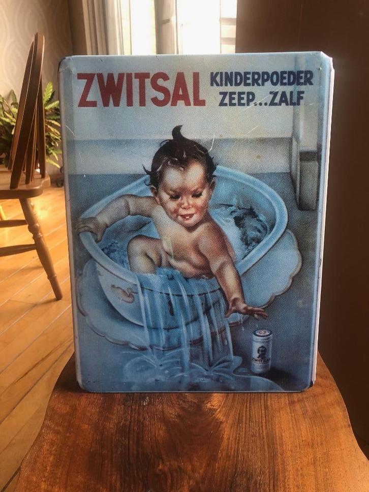 Fraaie ZWITSAL standup bord. Reclamebord van blik., Verzamelen, Merken en Reclamevoorwerpen, Gebruikt, Reclamebord, Ophalen of Verzenden