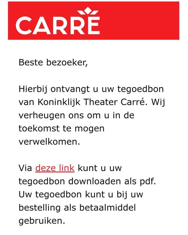 Tegoedbon Theater Carré Amsterdam, Tickets en Kaartjes, Theater | Cabaret en Komedie