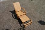 vintage lounge stoel rotan bamboe, uitschuifb. voetensteun, Huis en Inrichting, Fauteuils, Riet of Rotan, 150 cm of meer, Gebruikt