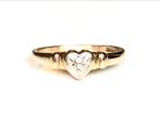 Vintage gouden ring hart diamanten maat 18, 18 tot 19, Gebruikt, Verzenden, Met edelsteen