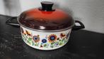 Vintage pan bruine en blauwe bloemen 22 cm, Ophalen of Verzenden, Gebruikt, Overige materialen, Kookpan of Snelkookpan