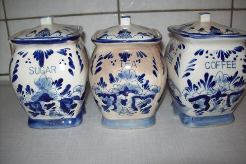 Super oude Delftsblauwe koffie Thee en suiker potjes, Antiek en Kunst, Curiosa en Brocante, Ophalen of Verzenden