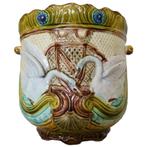Frans Art Nouveau majolica bloempot met zwanen, begin 20e ee, Antiek en Kunst, Antiek | Keramiek en Aardewerk, Ophalen of Verzenden