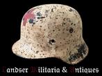 WW2 M42 Sanitäter wintercamo helm <EF66>, Ophalen of Verzenden, Duitsland, Helm of Baret