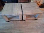 2 hoektafels van acacia smoked Brown hout, Huis en Inrichting, Tafels | Salontafels, Ophalen, Gebruikt, 50 tot 100 cm, Vierkant