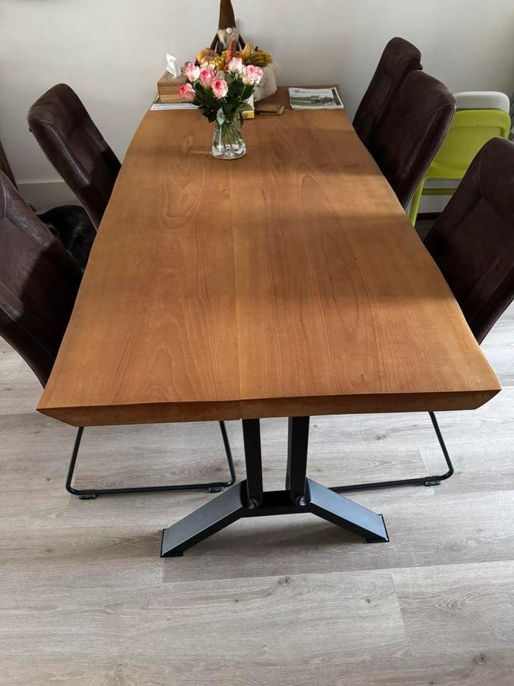Eet en salon tafel massief beukenboomstam 6cm dik, Huis en Inrichting, Complete eetkamers, Gebruikt, 4 tot 6 stoelen, Ophalen