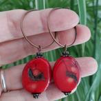 Rode bamboe koraal oorbellen #2786, Overige materialen, Verzenden, Rood, Hangers