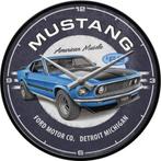 Ford Mustang mach 1 blauw 1969 reclame klok wandklok, Reclamebord, Ophalen of Verzenden, Zo goed als nieuw