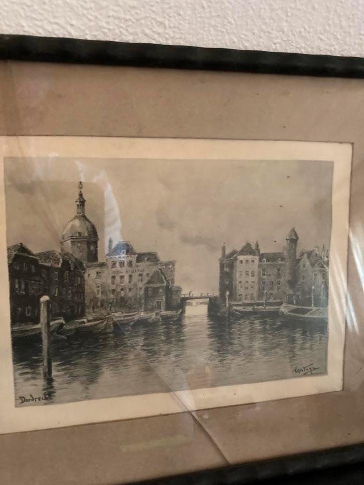 Dordrecht Prent Van Tuyn - Hotel Bellevue Groothoofdspoort, Antiek en Kunst, Kunst | Tekeningen en Foto's, Ophalen of Verzenden