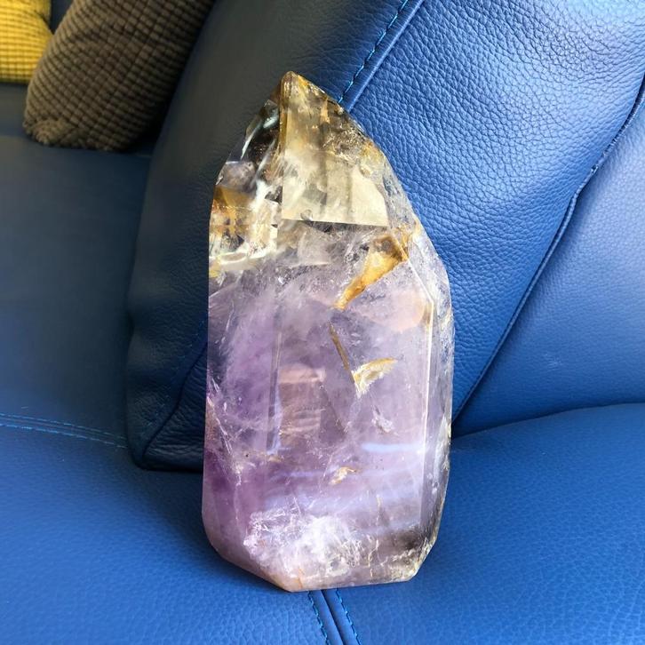 Zeldzame paarse amethist en rookkwarts kristal, Verzamelen, Mineralen en Fossielen, Mineraal, Verzenden