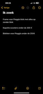 Piaggio Frame + Kapotte Scooters Gezocht, Fietsen en Brommers, Ophalen of Verzenden, Gebruikt, Frame, Piaggio