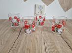 4 Mooie Vintage Limonade Glazen met Klaprozen Made in Italy, Huis en Inrichting, Glas of Glazen, Verzenden, Overige stijlen, Glas