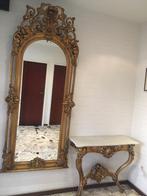Antieke houten goud gekleurde spiegel met console, Ophalen, Ovaal, 200 cm of meer