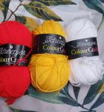 3 bollen scheepjes wol, wit, rood en geel, Ophalen of Verzenden, Nieuw, Breien of Haken, Wol of Garen