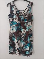 Zomerjurk met rits bloemen bruin wit blauw maat 42, Ophalen of Verzenden, Zo goed als nieuw, Maat 42/44 (L), Blauw
