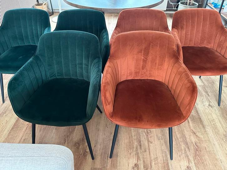 Set van 6 Velvet Eetkamerstoelen, Antiek en Kunst, Antiek | Meubels | Stoelen en Banken, Ophalen of Verzenden