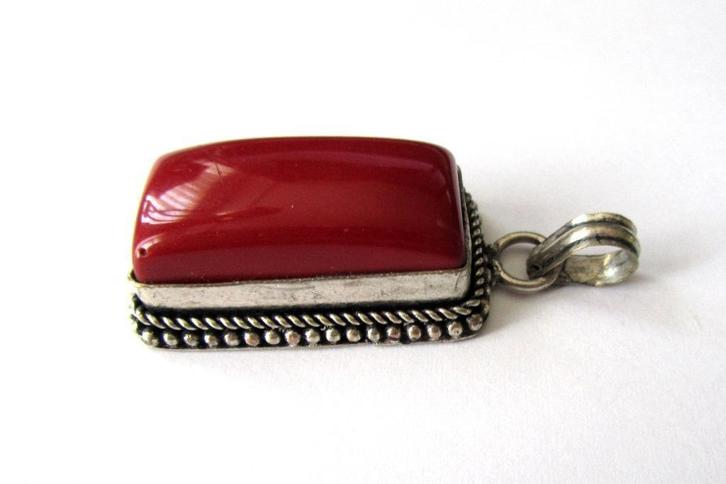 Zilveren ketting hanger met grote mooie rode koraal , 36 gr, Sieraden, Tassen en Uiterlijk, Kettinghangers, Zo goed als nieuw