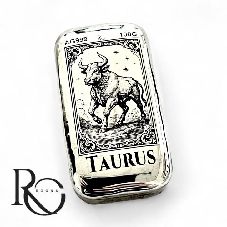 Taurus 100 gram zilverbaar (Mythische Sterrenbeelden Serie), Postzegels en Munten, Edelmetalen en Baren, Zilver, Ophalen of Verzenden