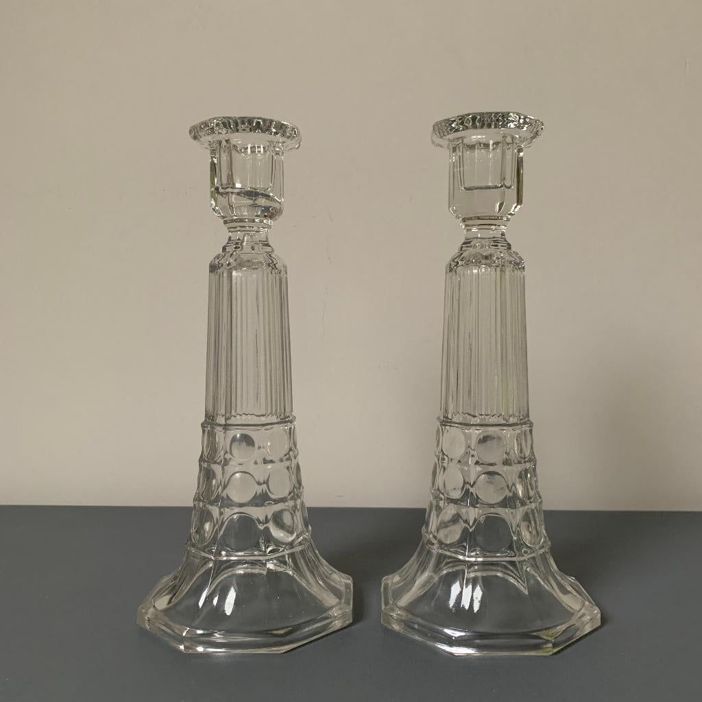 2 Art Deco Val Saint Lambert kandelaars, Antiek en Kunst, Ophalen of Verzenden, Glas