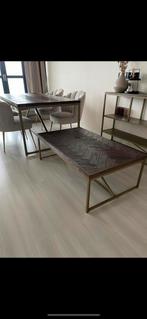 Salon tafel hout bruin met goud, Minder dan 50 cm, Rechthoekig, Ophalen of Verzenden