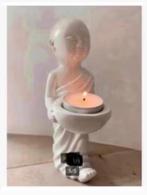 Witte stenen monnik 19 cm waxinelicht houder, Verzamelen, Beelden en Beeldjes, Ophalen of Verzenden, Nieuw, Mens