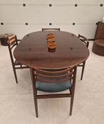 Grote ronde vintage uitschuiftafel tot 158cm, Huis en Inrichting, Tafels | Eettafels, Ophalen, Gebruikt, 100 tot 150 cm, .