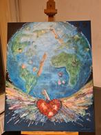 Aardbol met hart  - Lof aan God- 80x100 cm, Antiek en Kunst, Ophalen