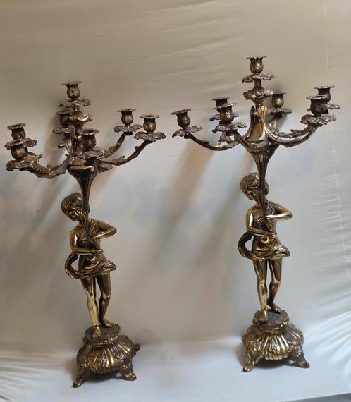 72,5cm Putto kandelaars, Antiek en Kunst, Antiek | Kandelaars, Koper of Brons, Ophalen of Verzenden