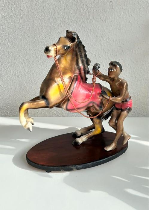 Paard en man Vintage Antiek beeld 27cm hoog Zeldzaam, Verzamelen, Beelden en Beeldjes, Gebruikt, Dier, Ophalen of Verzenden