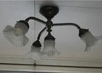 Prachtige oude plafondlamp met glazen kapjes., Ophalen, Gebruikt, Glas