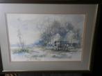 Theo v/d Poel, Mooie Aquarel v/e Brabantse Boerderij /Sneeuw, Antiek en Kunst, Ophalen of Verzenden