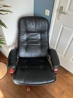 Fauteuil / relax stoel zwart leer, Ophalen, Gebruikt, 50 tot 75 cm, Hout