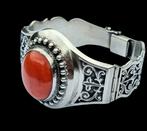 Prachtige Zilveren Armband met Grote Bloedkoraal Hollands, Sieraden, Tassen en Uiterlijk, Antieke sieraden, Ophalen of Verzenden