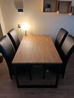 Industriële tafel met 4 bruine stoelen, Ophalen, Zo goed als nieuw, 4 tot 6 stoelen
