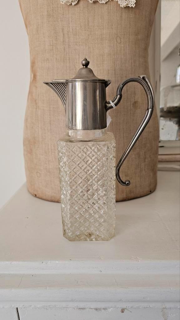 Vintage Karaf / Waterkan met Zilveren Details, Antiek en Kunst, Antiek | Glas en Kristal, Ophalen of Verzenden