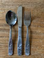 Vintage kinderbestek mes vork lepel Amefa hertje rvs, Ophalen of Verzenden