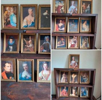 25 Miniatuur Schilderijtjes/Portretjes in Bois Dore Lijstjes beschikbaar voor biedingen