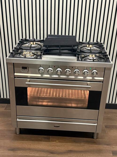 Luxe Boretti Fornuis 5 pits met Frytop RVS 90 cm, Witgoed en Apparatuur, Fornuizen, Zo goed als nieuw, Vrijstaand, Gas, 5 kookzones of meer