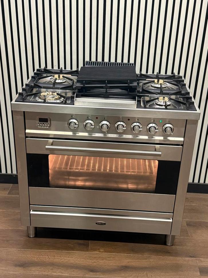 Luxe Boretti Fornuis 5 pits met Frytop RVS 90 cm, Witgoed en Apparatuur, Fornuizen, Zo goed als nieuw, Vrijstaand, Gas, 5 kookzones of meer