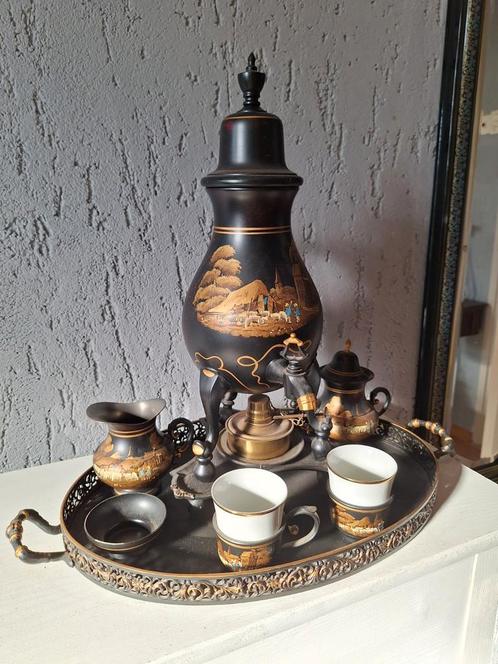 Antieke Kraantjeskan met Servies en Dienblad, Antiek en Kunst, Antiek | Servies compleet, Ophalen of Verzenden