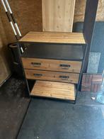 Houten ladekast met metalen frame, Ophalen, Gebruikt, 50 tot 100 cm, Met lade(s)