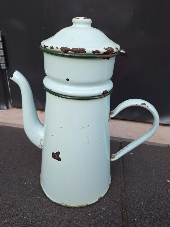Oude Mintgroene Emaille Koffiekan, Antiek en Kunst, Antiek | Emaille, Ophalen of Verzenden